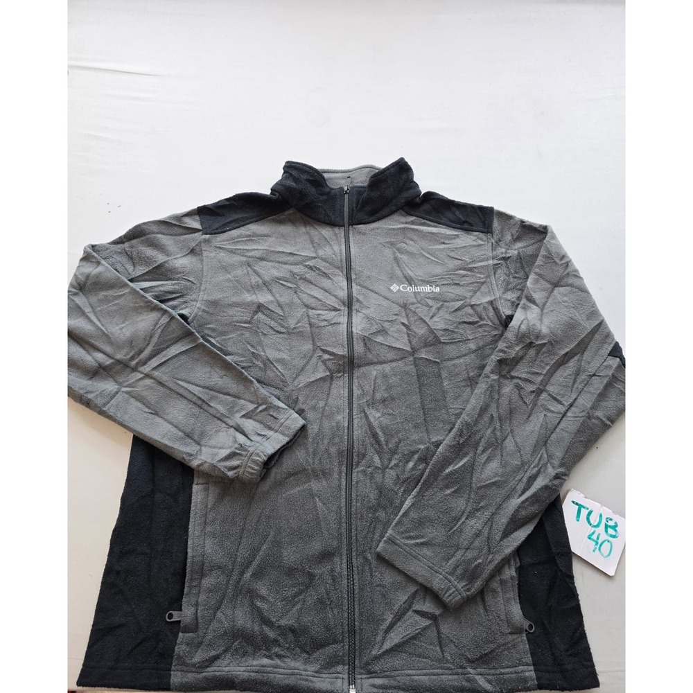 Columbia Omni-Heat Fleece Jacket Mens Large Gray Black Full Zip Thermal Outdoor